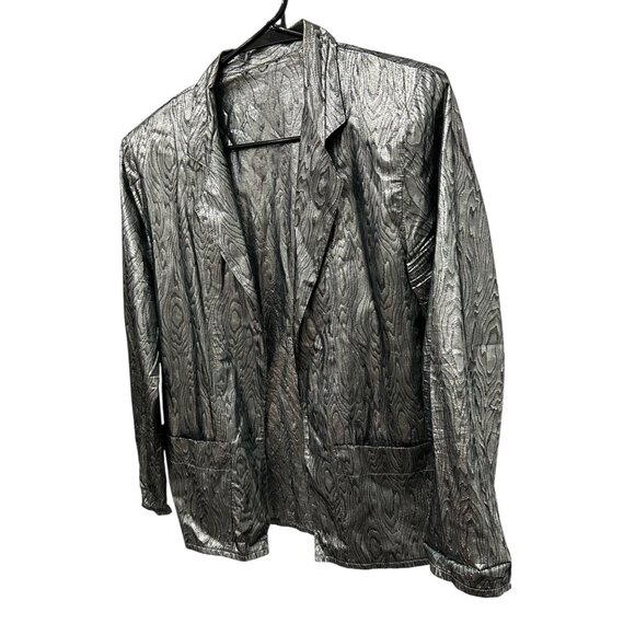Metallic Silver Patterned Blazer Jacket Sz L - Picture 3 of 7